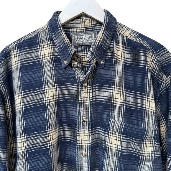 EAST ISLAND Mens Shirt Large Blue Plaid Vintage Rugged Long Sleeve Button Down - Picture 2 of 11